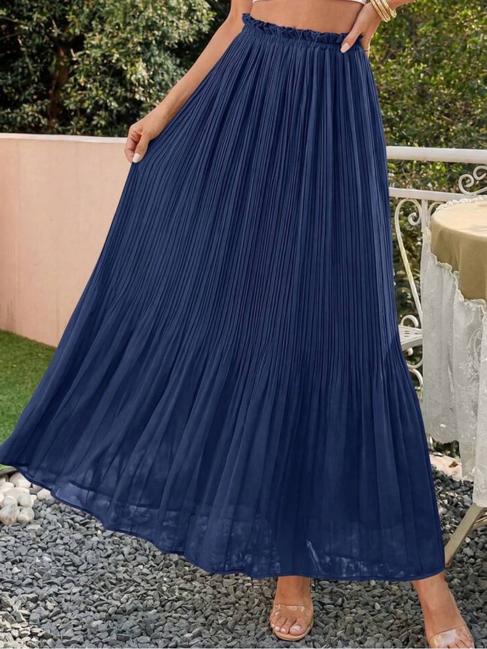 Pleated Maxi Skirt - Navy Blue